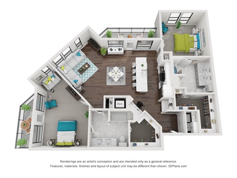 Floor plan for 2 beds, 2 baths, 1552 sqft